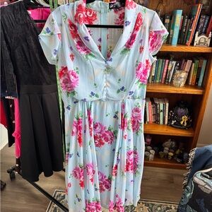 Hell Bunny Light Blue Floral Midi Dress